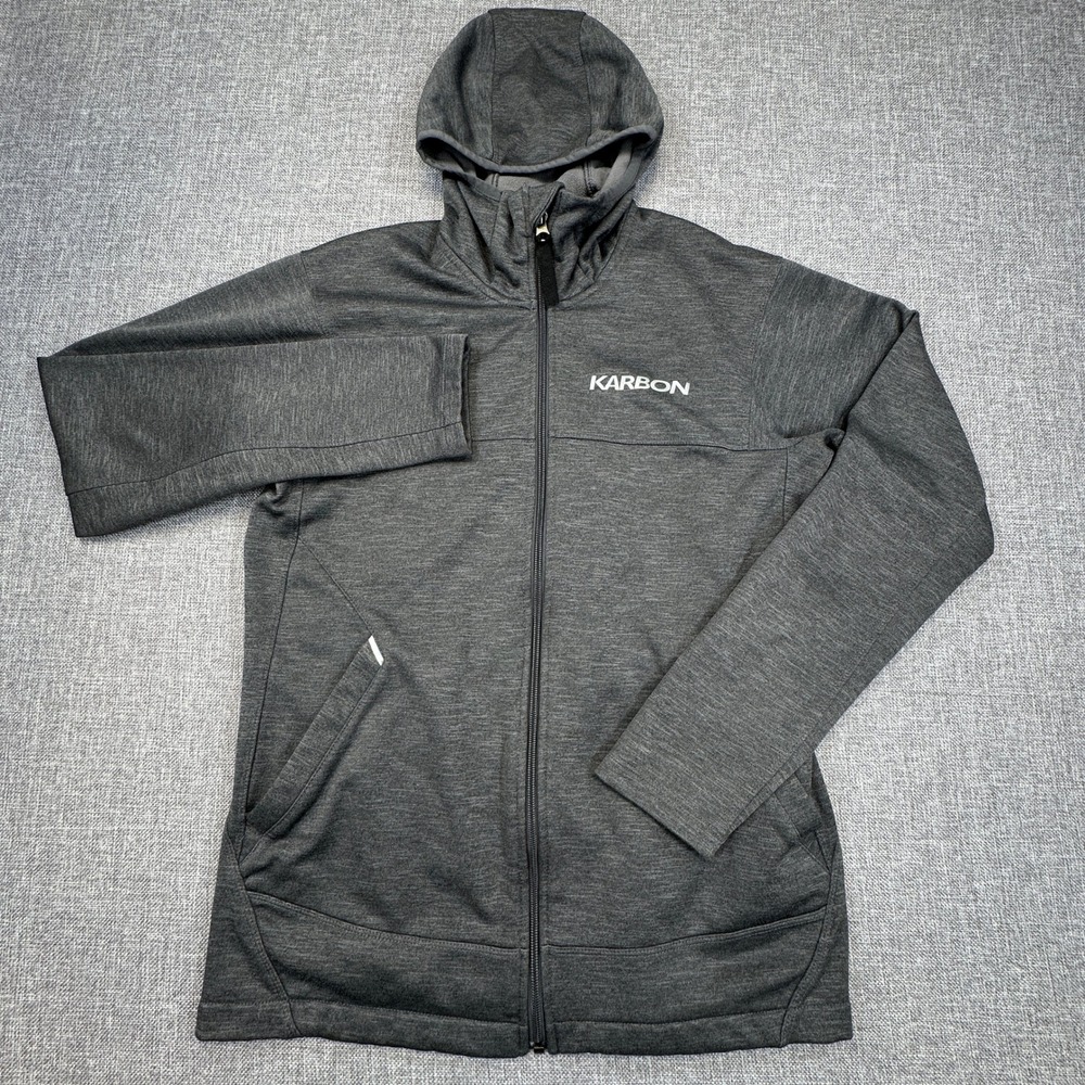 Karbon Full Zip Hoodie Mens Medium Gray Fleece Lined Athletic Jacket Gorpcore